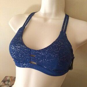 NEW!!! Hurley Woman's Max Luster Surf Bikini Top XS ~ Dark Blue w. Silver ~ $65